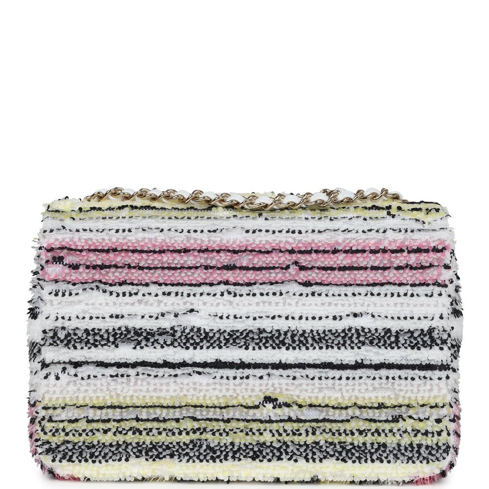 Chanel Mini Rectangular Flap White Multicolor Sequin Light Gold Hardware