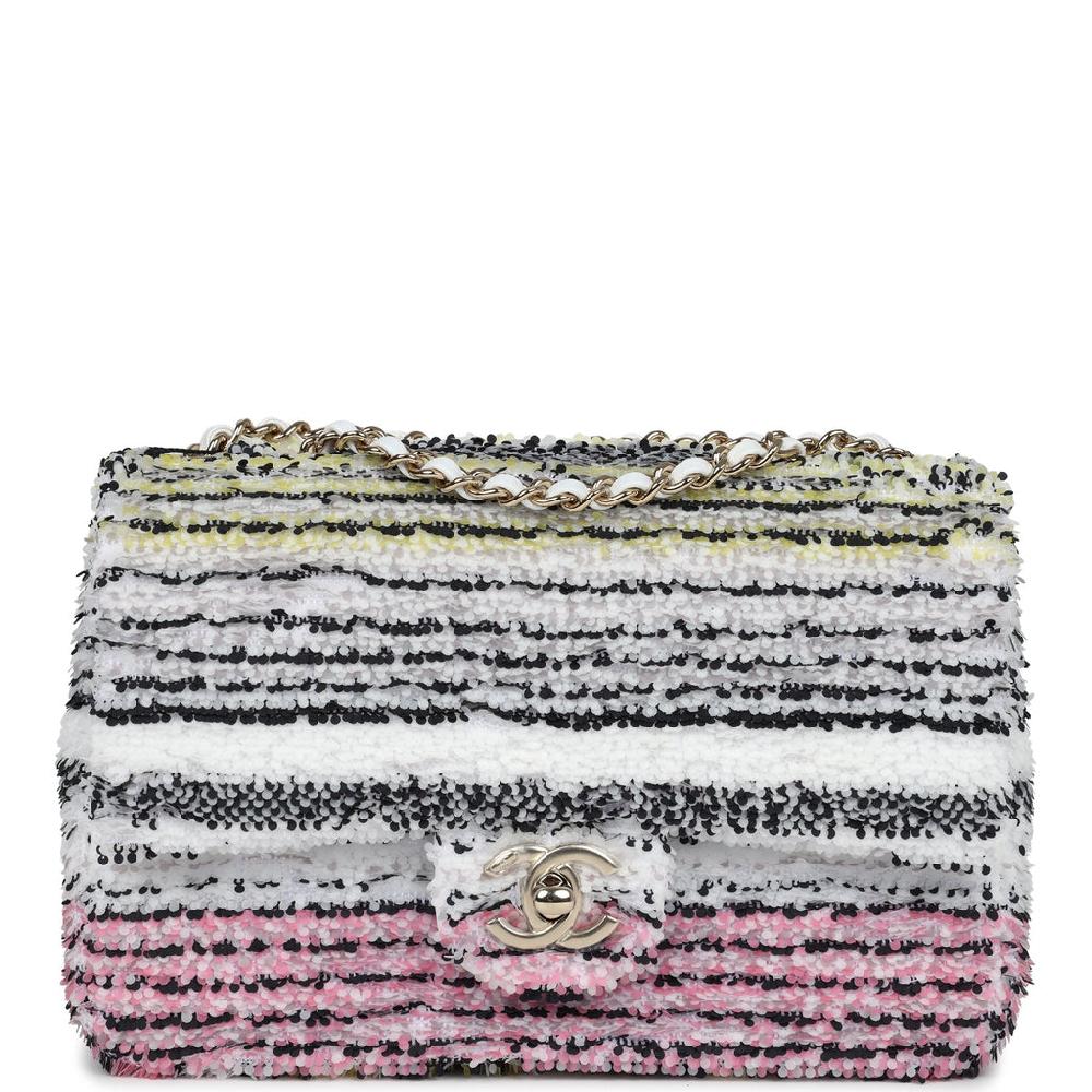 Chanel Mini Rectangular Flap White Multicolor Sequin Light Gold Hardware