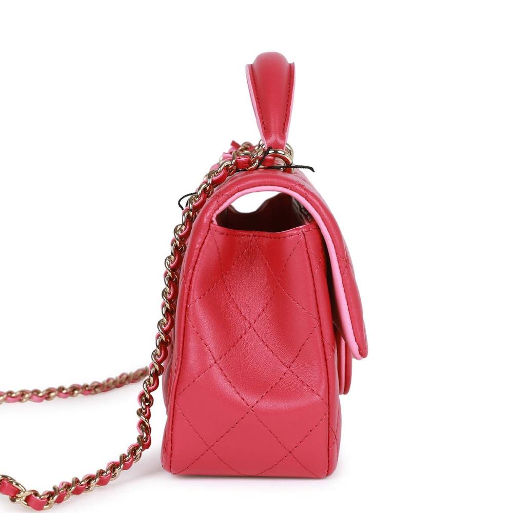 Chanel Mini Rectangular Flap With Top Handle Pink Lambskin Light Gold Hardware