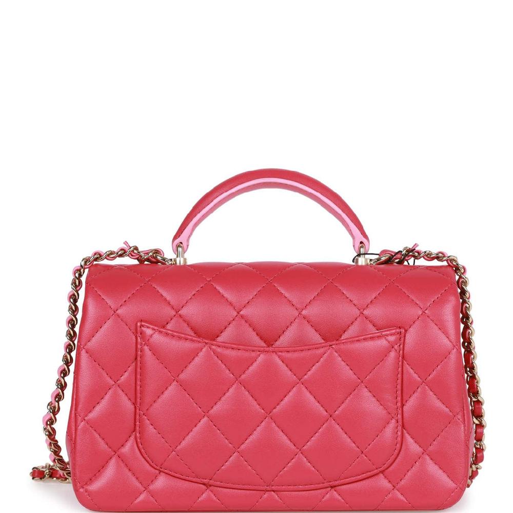 Chanel Mini Rectangular Flap With Top Handle Pink Lambskin Light Gold Hardware