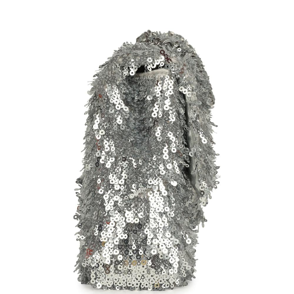 Chanel Mini Rectangular Fringe Flap Bag Silver Sequin Silver Hardware