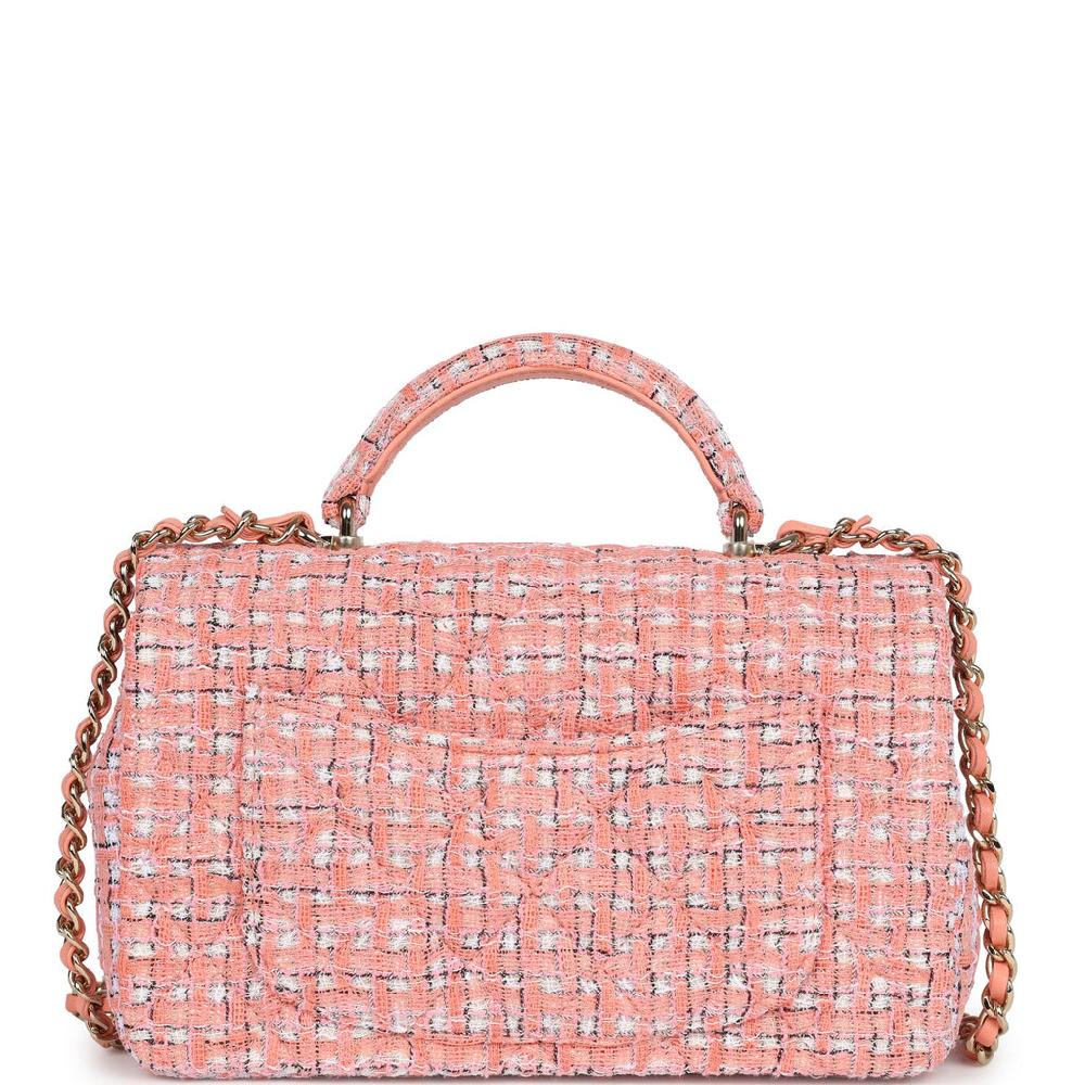Chanel Mini Rectangular Top Handle Flap Bag Coral Tweed Light Gold Hardware