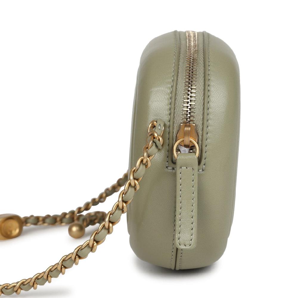 Chanel Mini "Savon De Marseille" Camera Case Bag Khaki Shiny Lambskin Brushed Gold Hardware