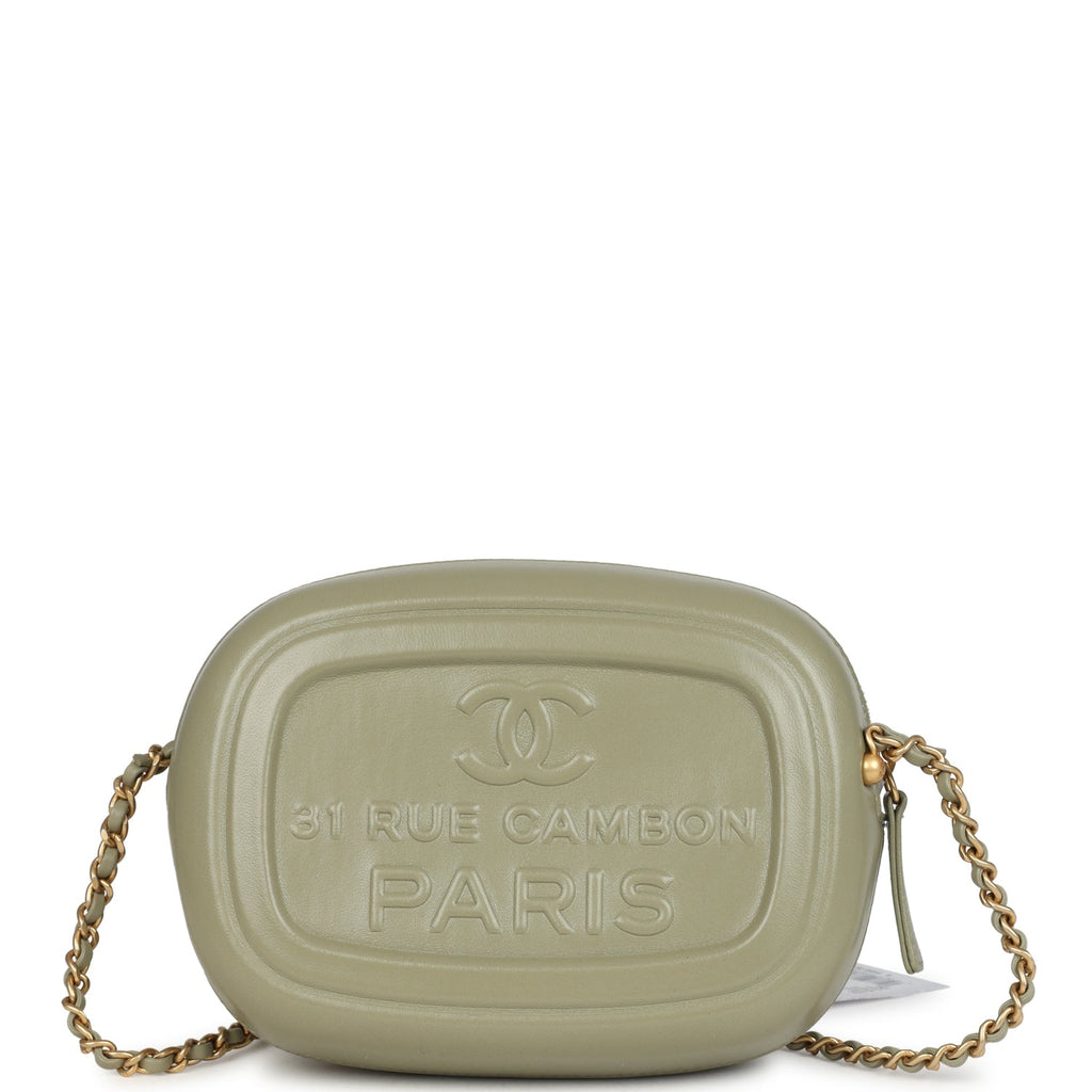 Chanel Mini "Savon De Marseille" Camera Case Bag Khaki Shiny Lambskin Brushed Gold Hardware
