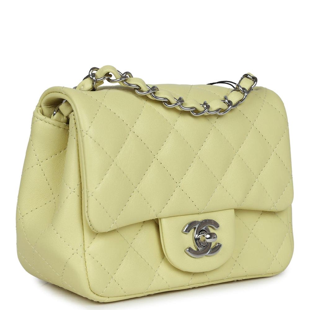 Chanel Mini Square Flap Bag Lime Lambskin Silver Hardware