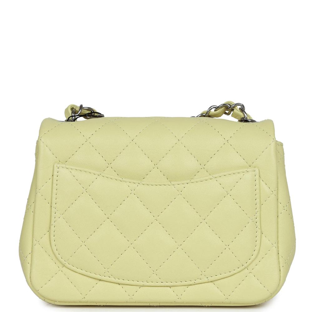 Chanel Mini Square Flap Bag Lime Lambskin Silver Hardware