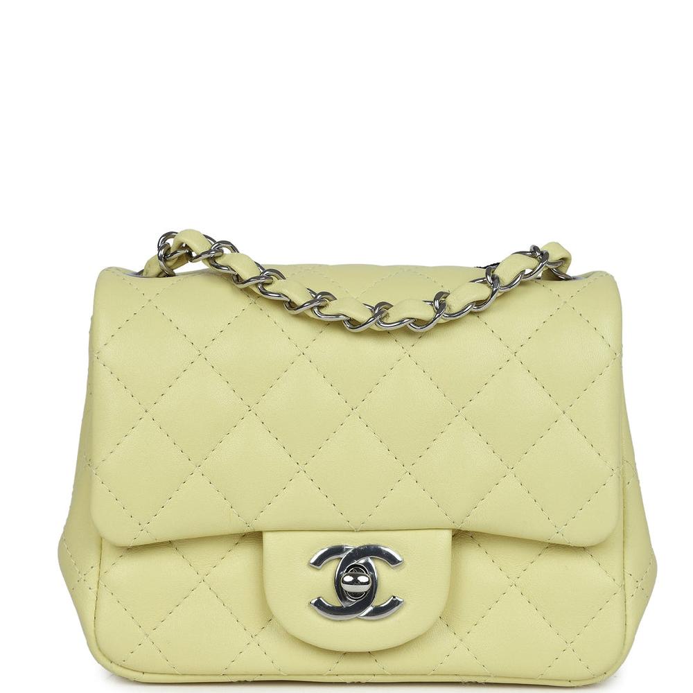 Chanel Mini Square Flap Bag Lime Lambskin Silver Hardware