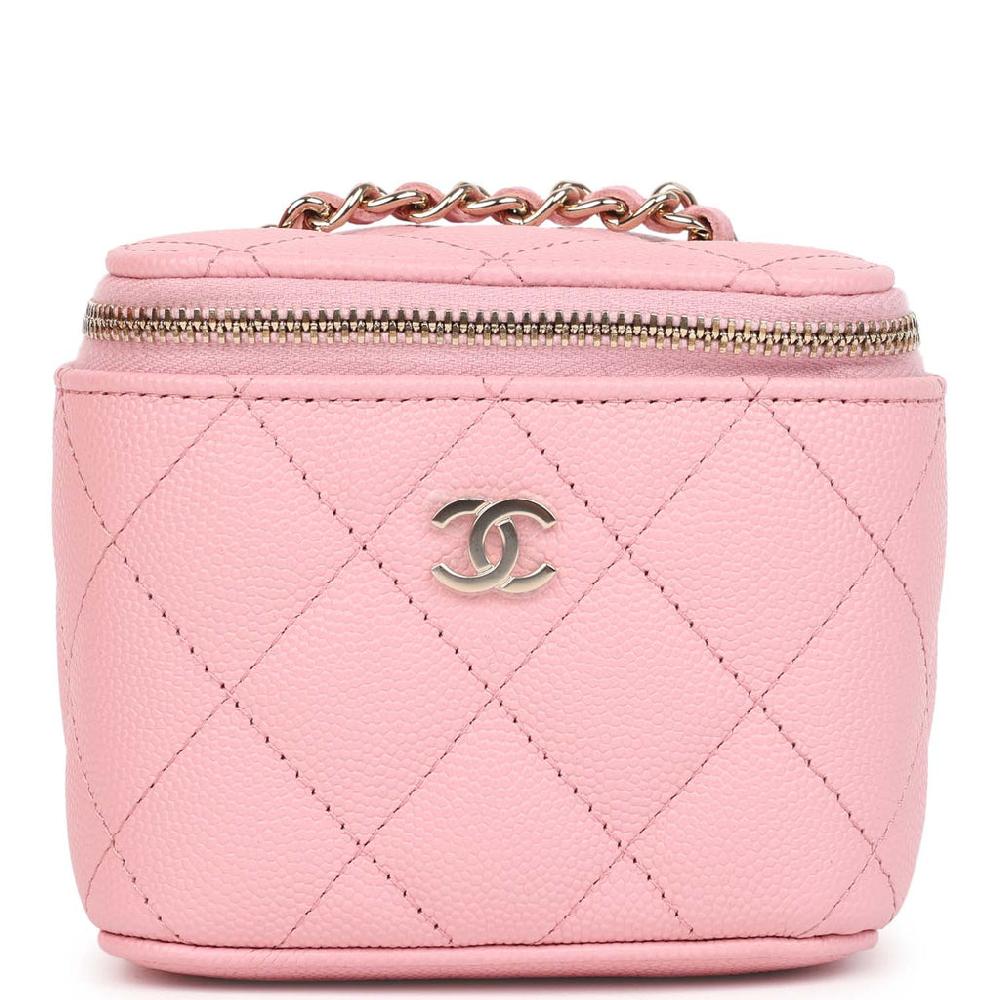Chanel Mini Square Vanity Case Crossbody Bag Pink Caviar Light Gold Hardware
