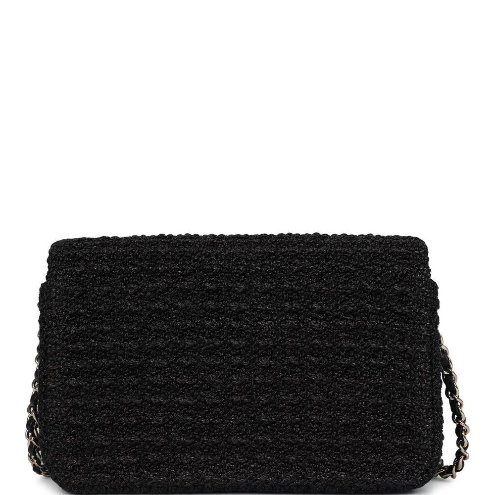 Chanel Mini Summer Nights Flap Bag Black Woven Patent Leather Light Gold Hardware