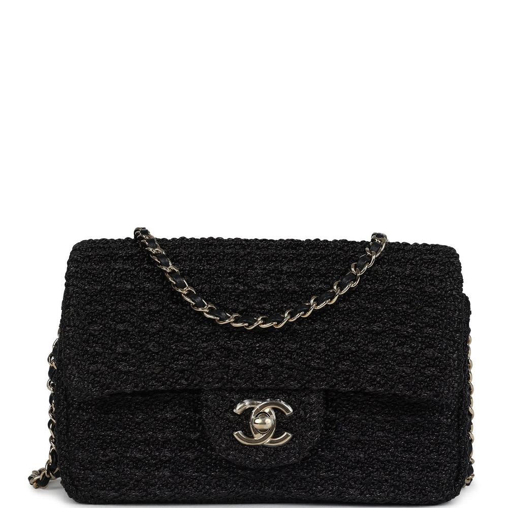 Chanel Mini Summer Nights Flap Bag Black Woven Patent Leather Light Gold Hardware