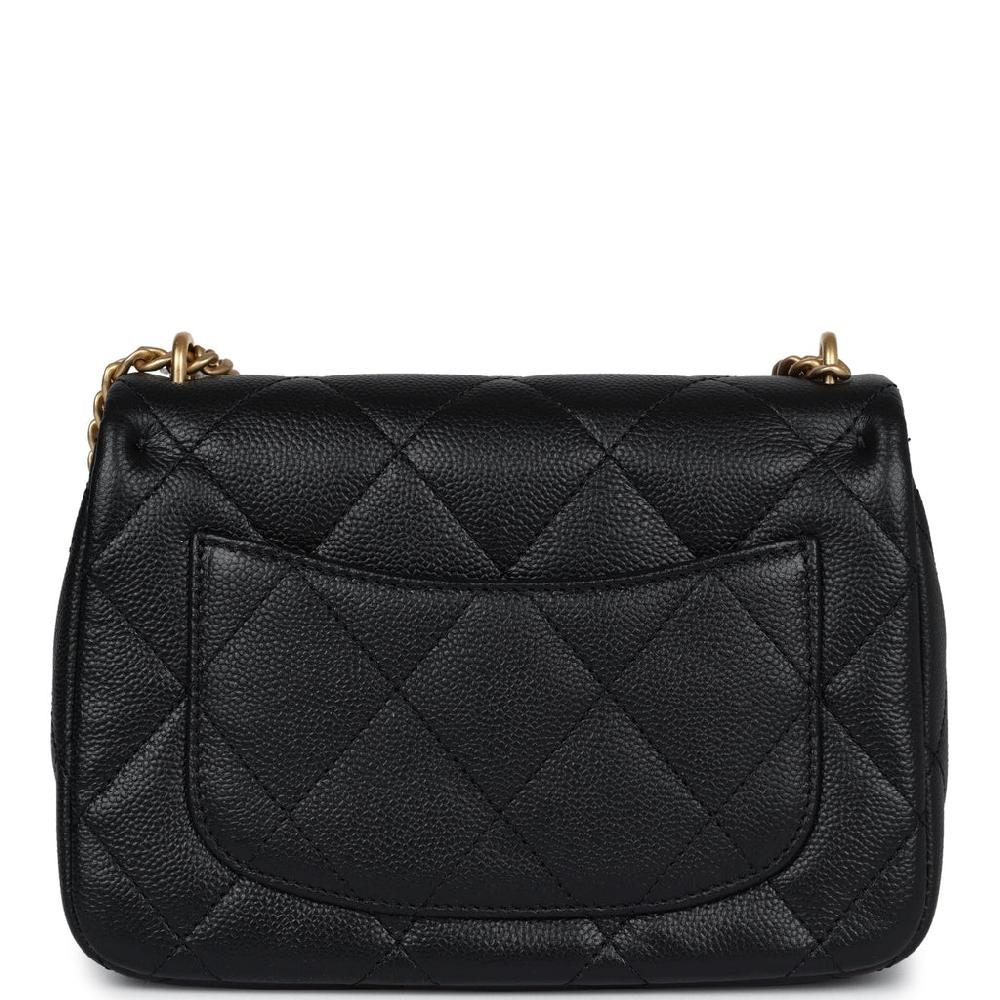 Chanel Mini Sweetheart Crush Square Flap Bag Black Caviar Antique Gold Hardware