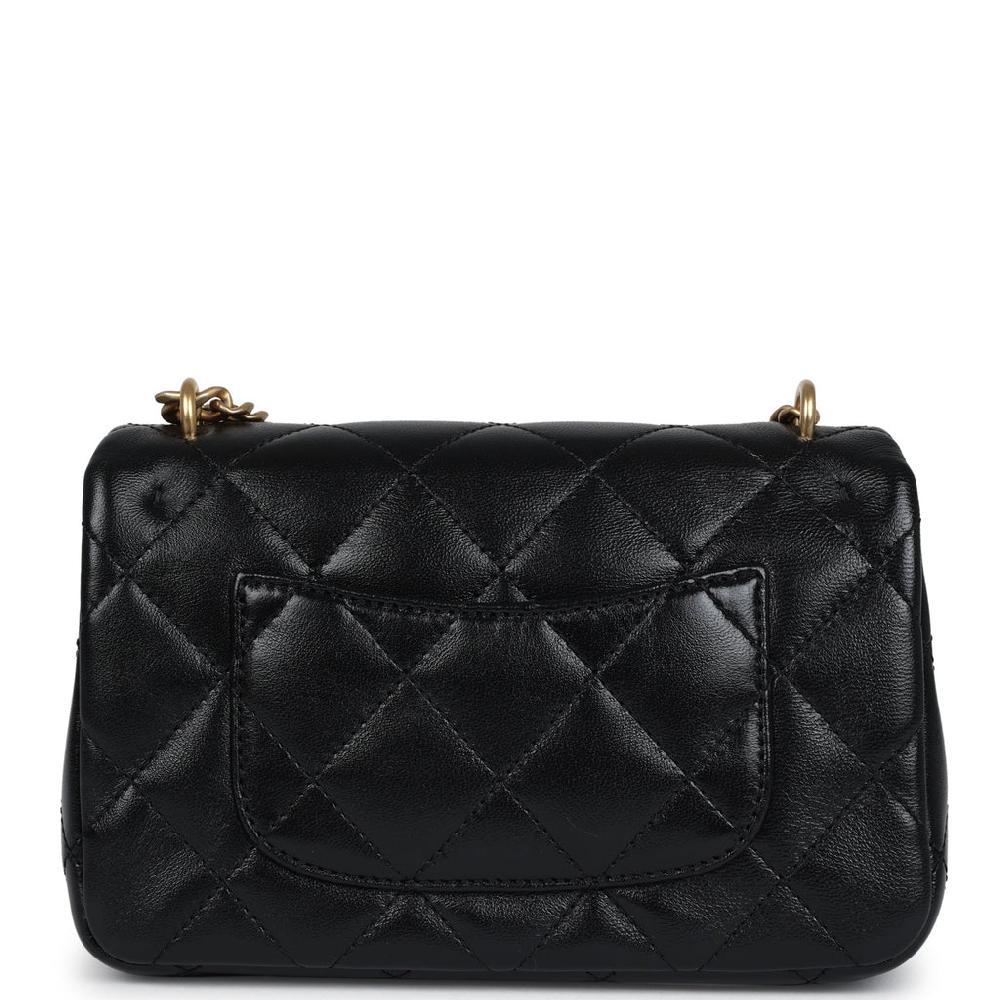 Chanel Mini Sweetheart Crush Square Flap Bag Black Shiny Calfskin Antique Gold Hardware