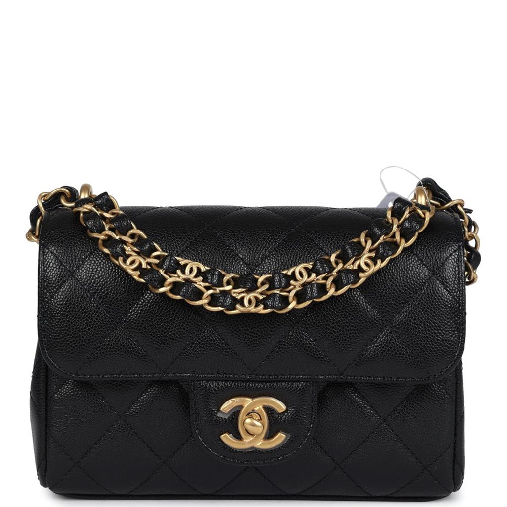 Chanel Mini Top Handle Flap Bag Black Grained Calfskin Brushed Gold Hardware