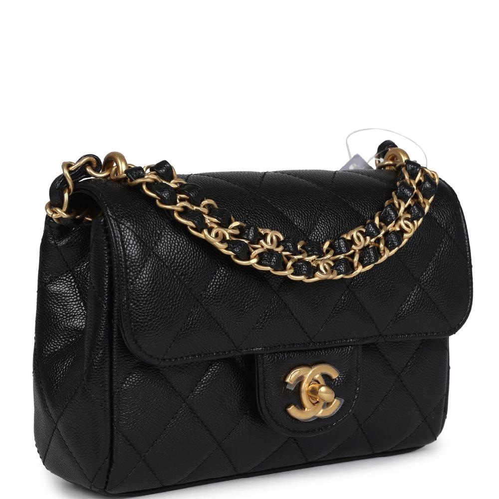 Chanel Mini Top Handle Flap Bag Black Grained Calfskin Brushed Gold Hardware