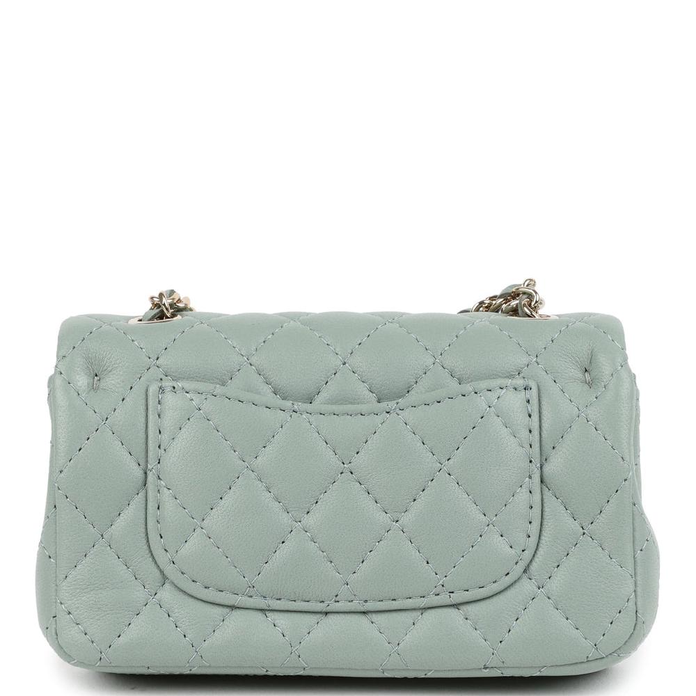 Chanel Nano Classic Double Flap Bag Charm Dark Green Lambskin Light Gold Hardware