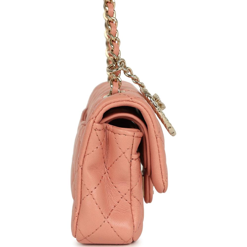 Chanel Nano Classic Double Flap Bag Charm Pink Lambskin Light Gold Hardware