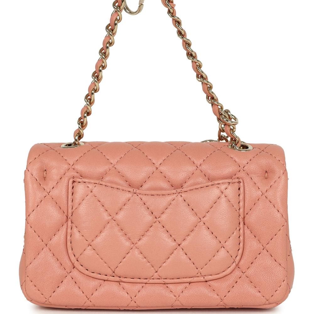 Chanel Nano Classic Double Flap Bag Charm Pink Lambskin Light Gold Hardware