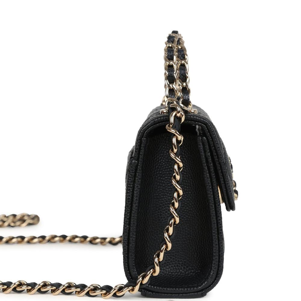 Chanel Nano Clutch With Chain Black Caviar Light Gold Hardware