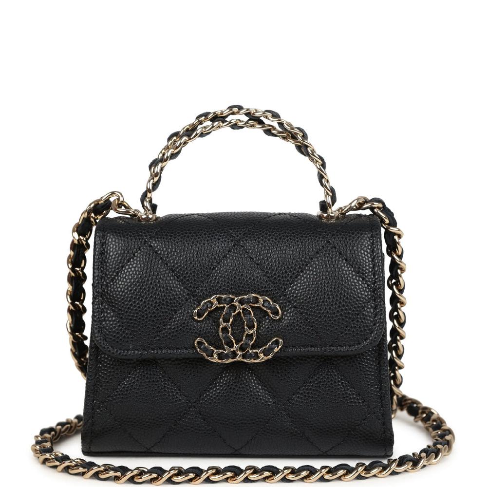 Chanel Nano Clutch with Chain Black Caviar Light Gold Hardware