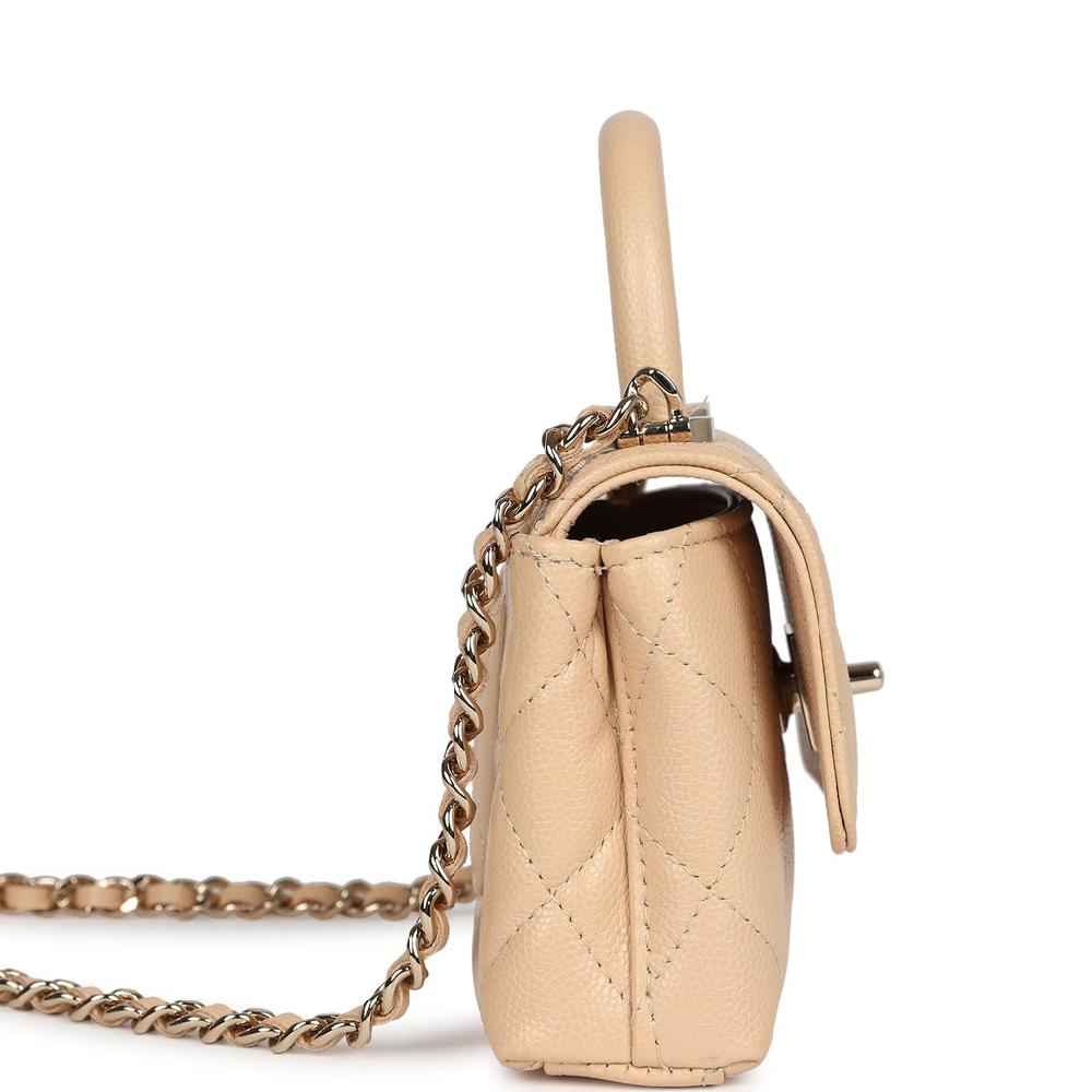 Chanel Nano Coco Top Handle Flap Bag Light Beige Caviar Light Gold Hardware