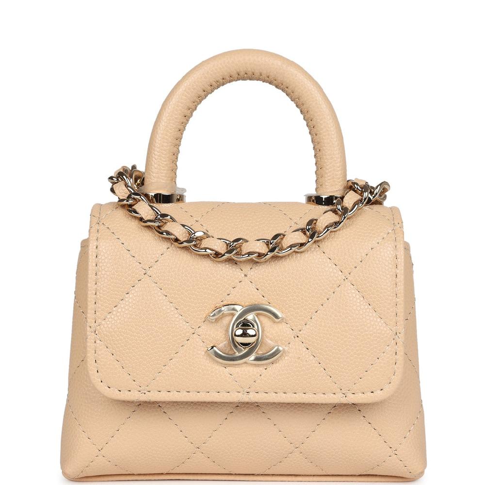 Chanel Nano Coco Top Handle Flap Bag Light Beige Caviar Light Gold Hardware
