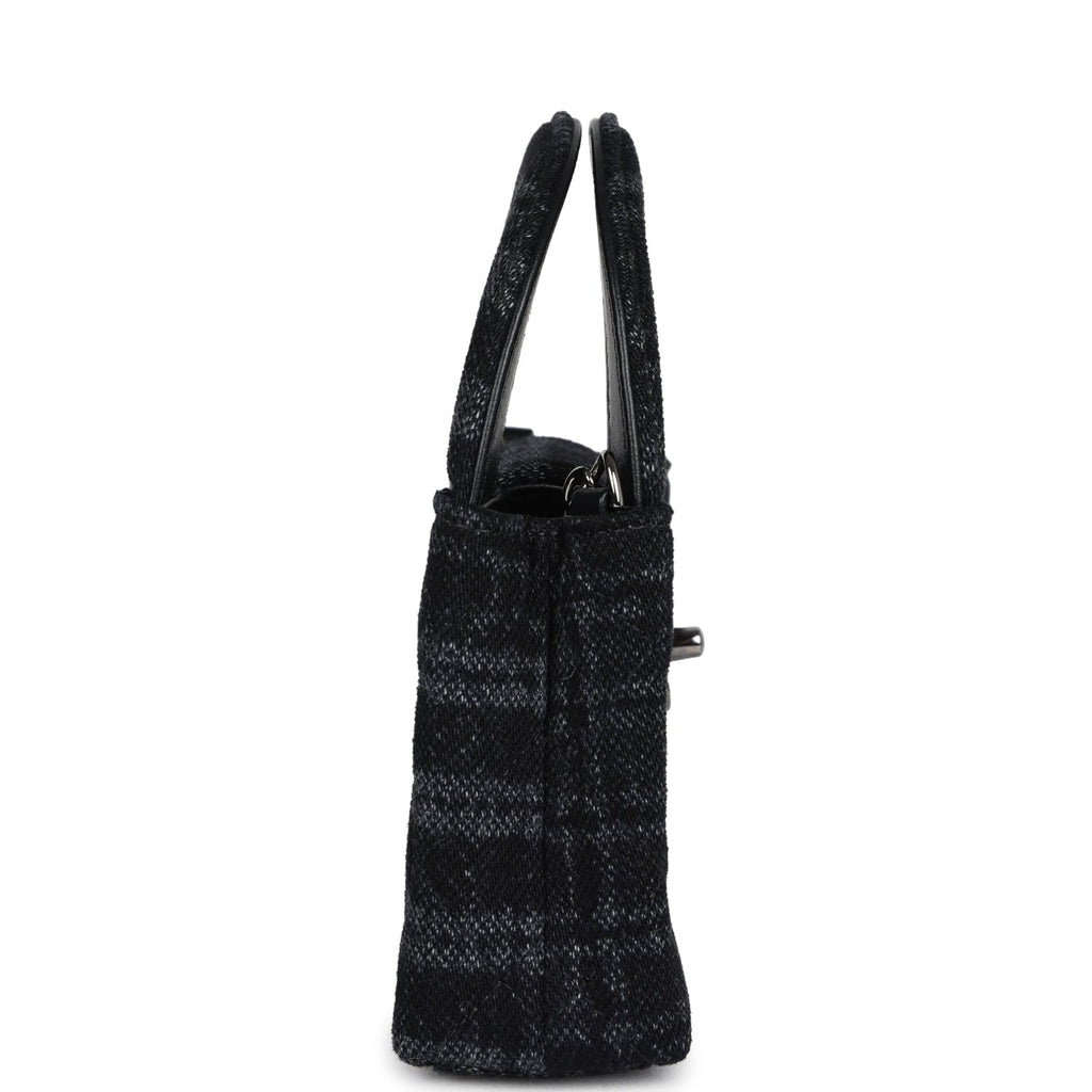 Chanel Nano Kelly Shopper Black And Grey Printed Denim Ruthenium Hardware