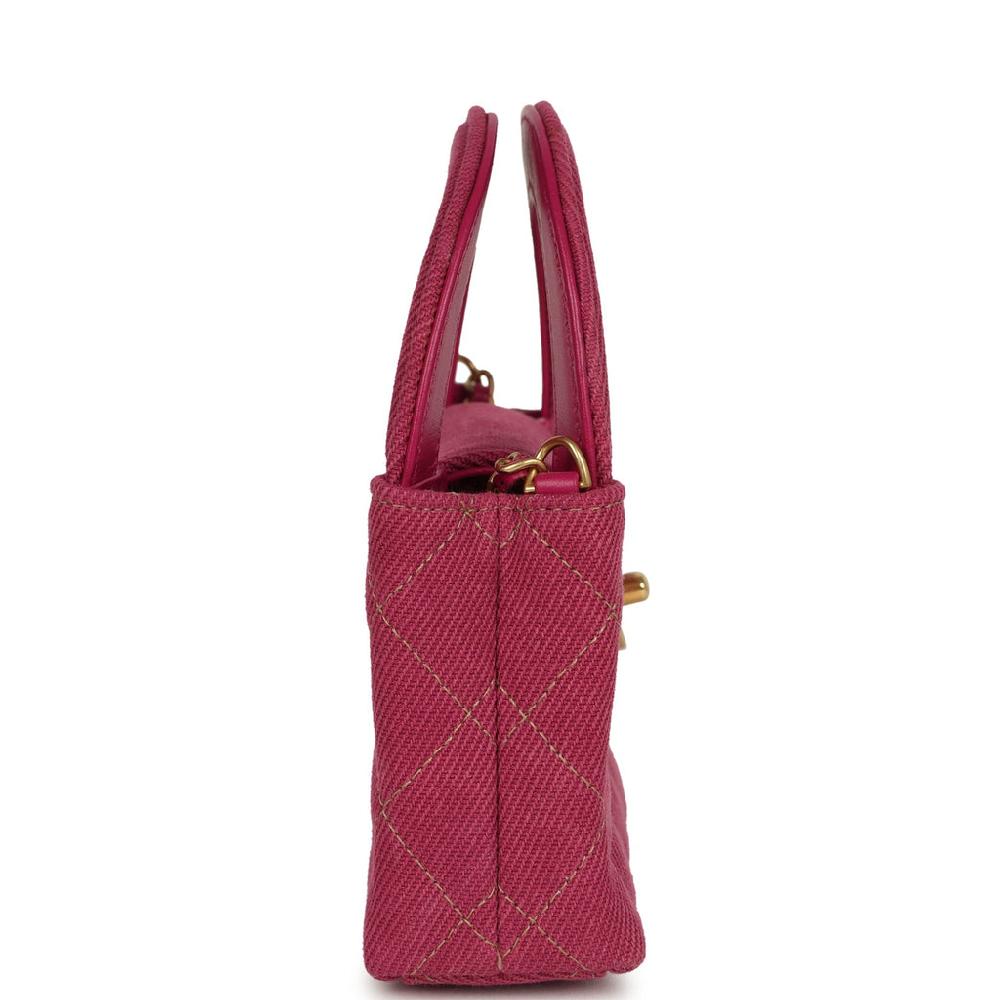 Chanel Nano Kelly Shopper Fuchsia Washed Denim Brushed Gold Hardware