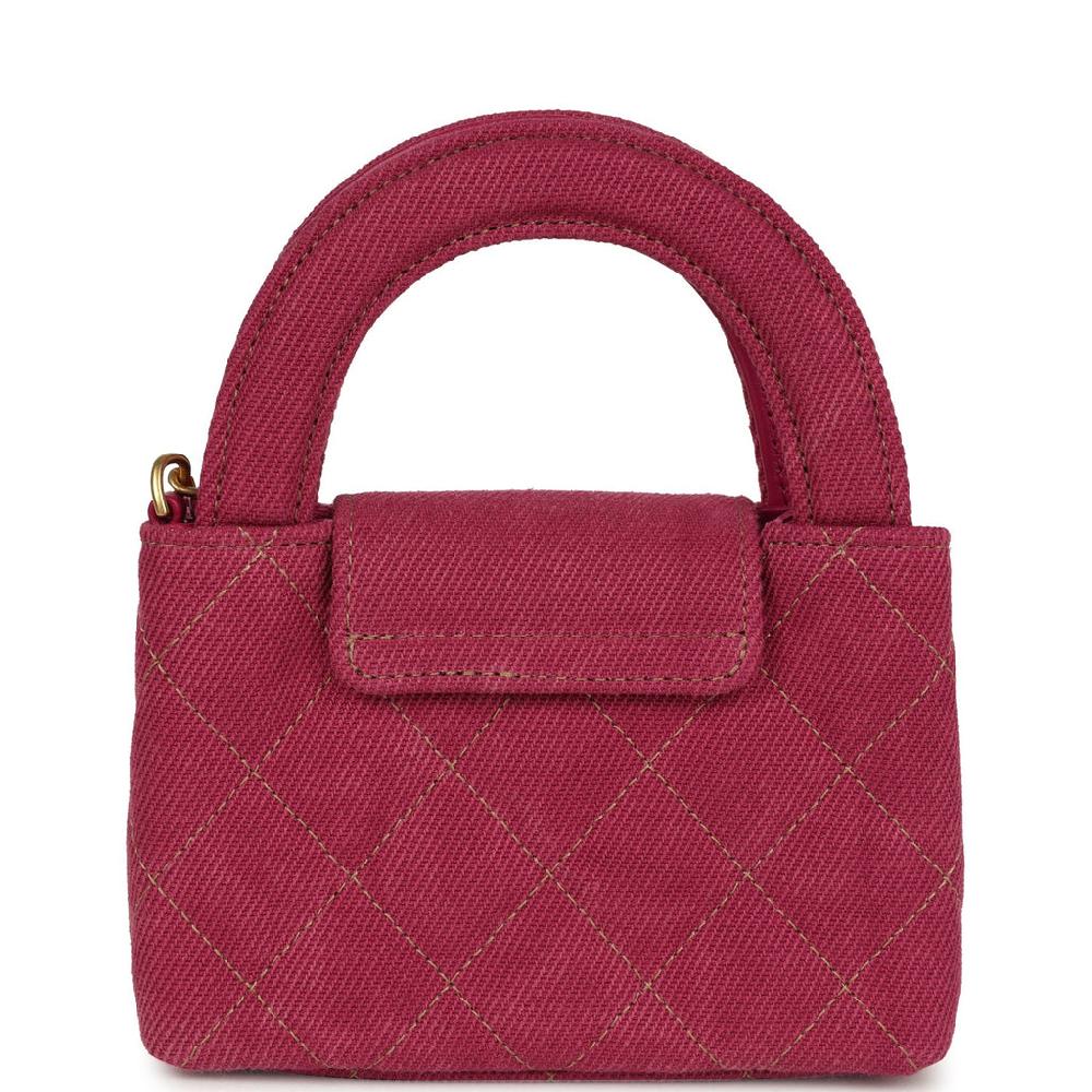 Chanel Nano Kelly Shopper Fuchsia Washed Denim Brushed Gold Hardware