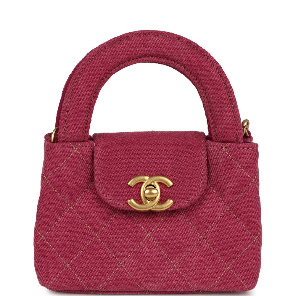 Chanel Nano Kelly Shopper Fuchsia Washed Denim Brushed Gold Hardware