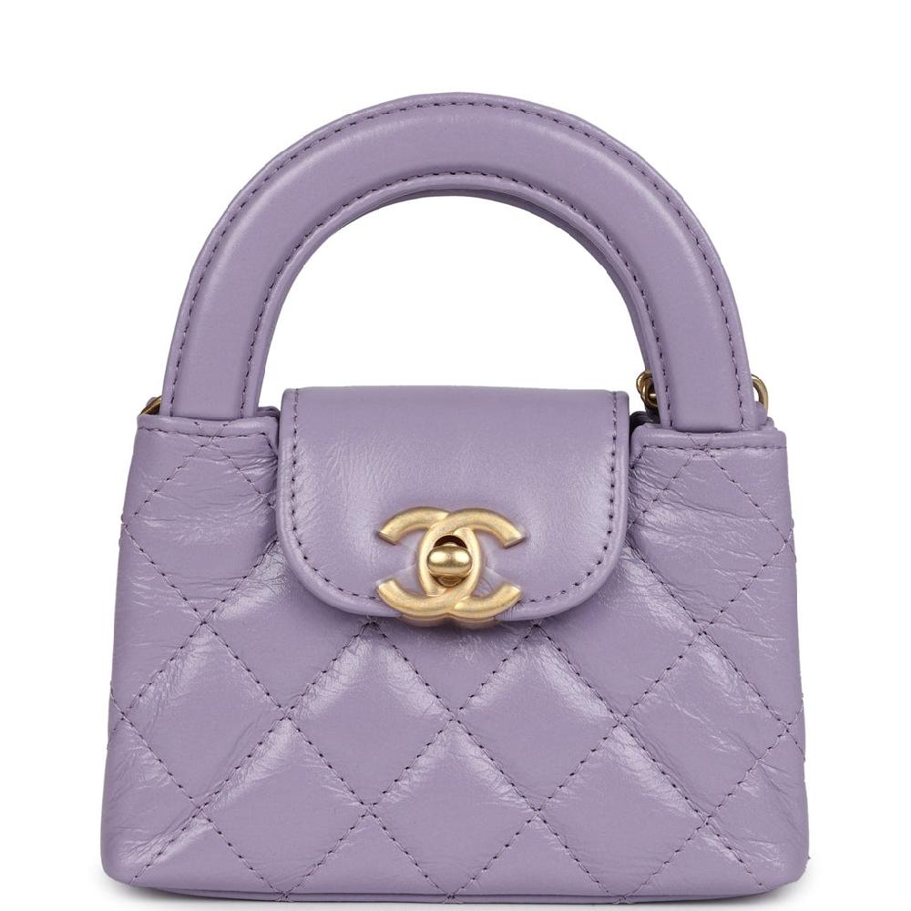 Chanel Nano Kelly Shopper Light Purple Shiny Aged Calfskin Brushed Gold Hardware