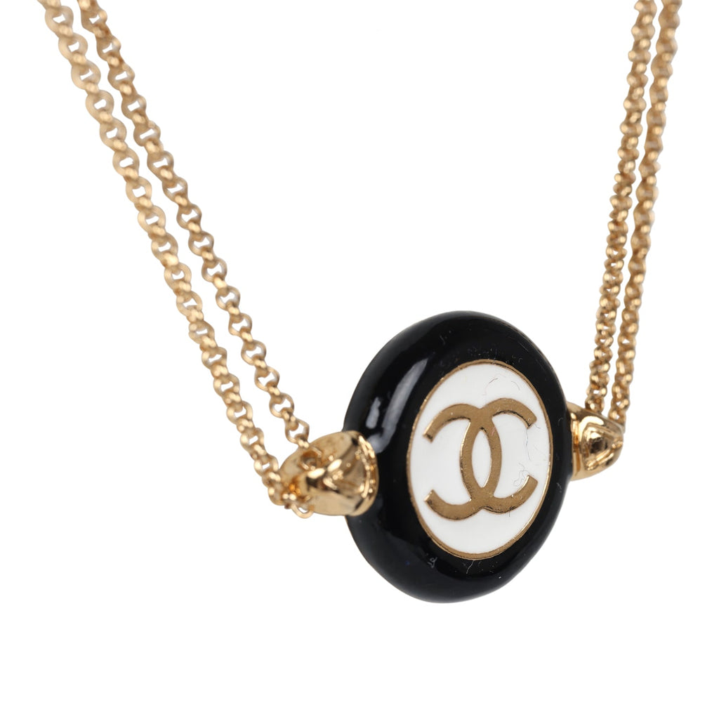 Chanel Round CC Enamel Pendant Choker Necklace Black/White Gold Hardware