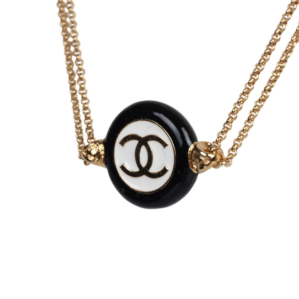 Chanel Round CC Enamel Pendant Choker Necklace Black/White Gold Hardware