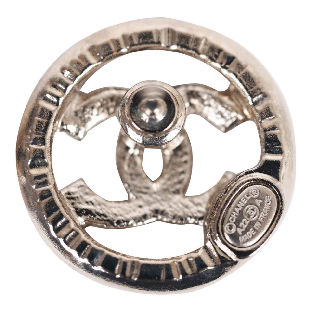 Chanel Silver CC Circle Stud Earrings