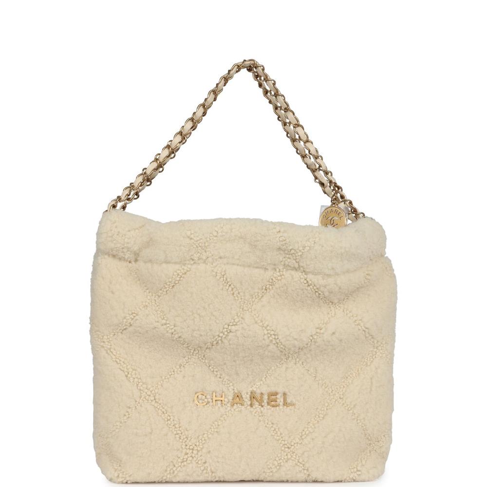 Chanel Small 22 Bag Ecru Shearling Brushed Gold Hardware