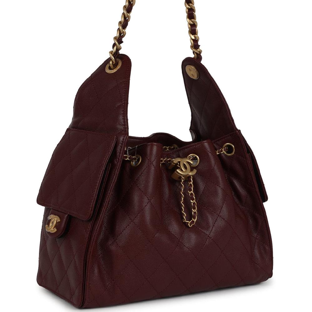 Chanel Small 25 Hobo Bag Burgundy Caviar Antique Gold Hardware