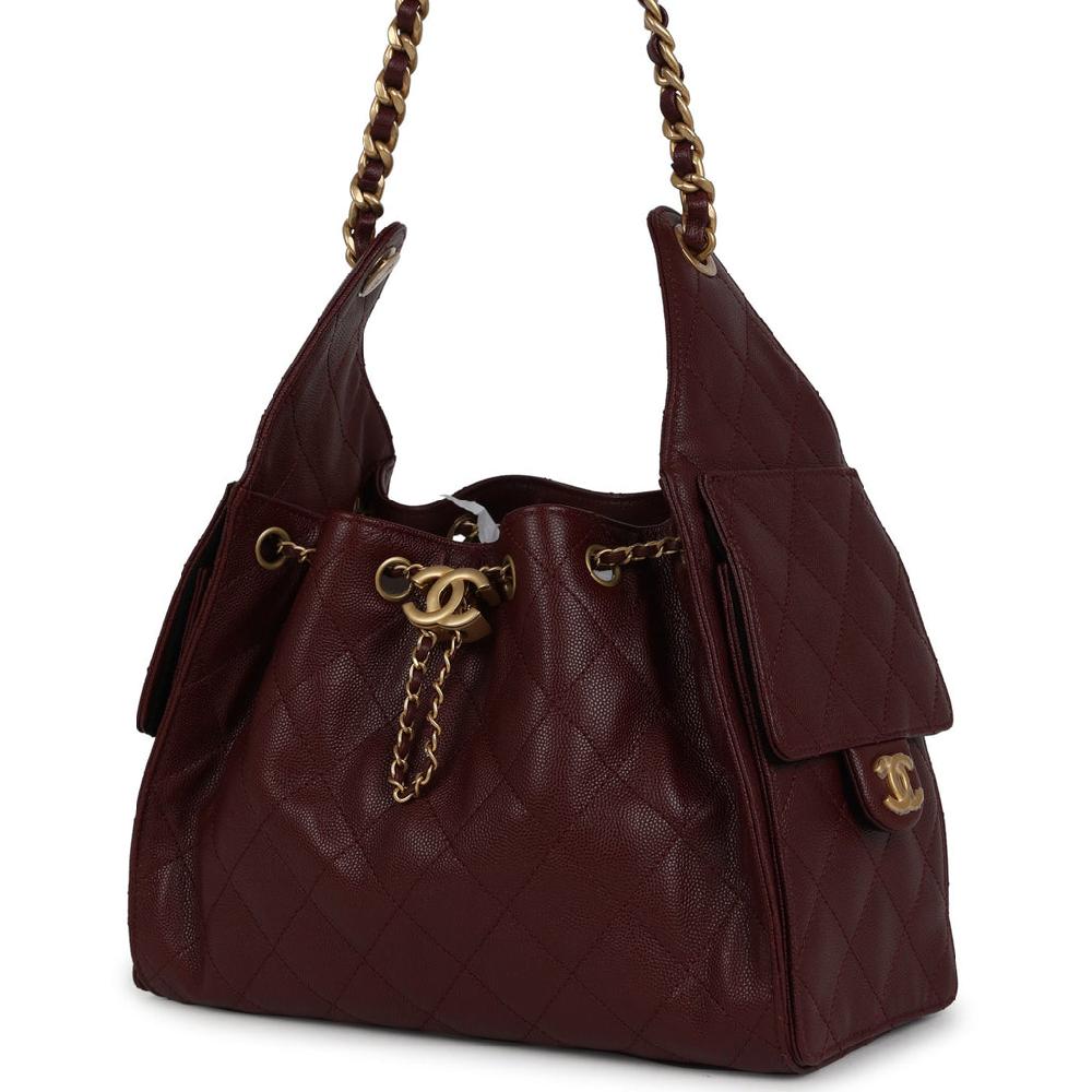 Chanel Small 25 Hobo Bag Burgundy Caviar Antique Gold Hardware