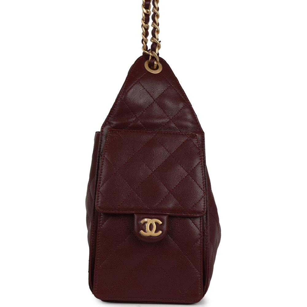 Chanel Small 25 Hobo Bag Burgundy Caviar Antique Gold Hardware