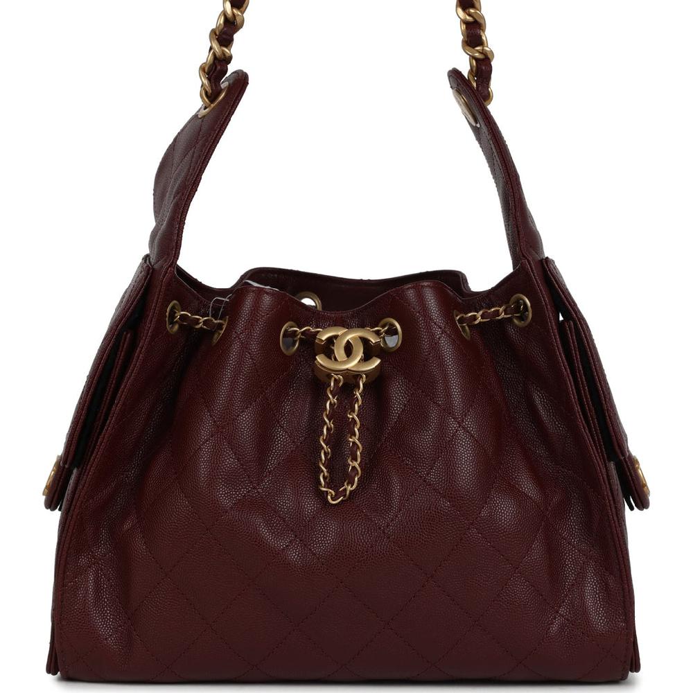 Chanel Small 25 Hobo Bag Burgundy Caviar Antique Gold Hardware