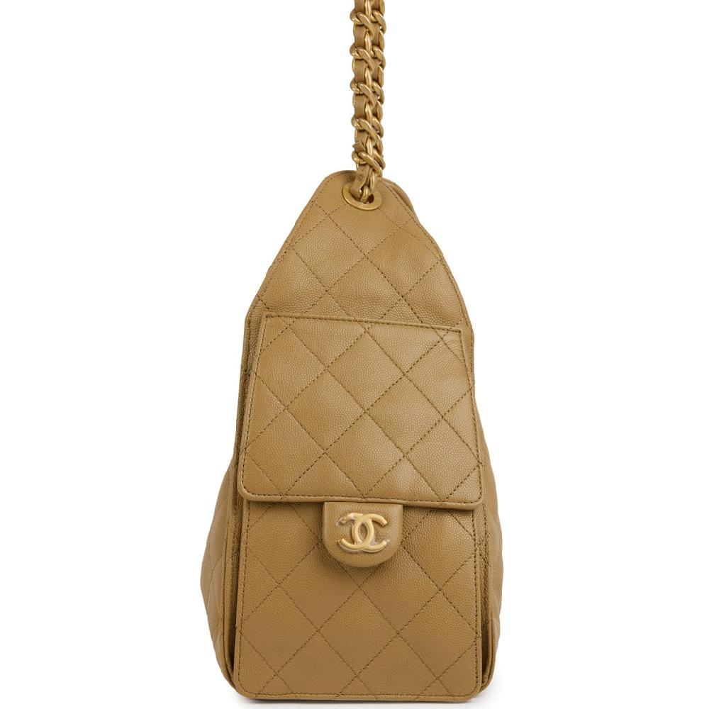 Chanel Small 25 Hobo Bag Dark Beige Caviar Antique Gold Hardware