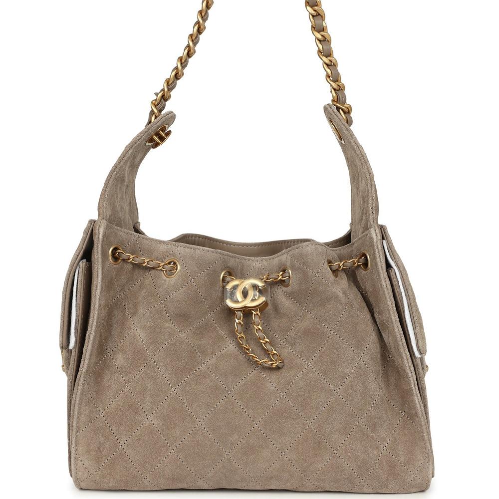 Chanel Small 25 Hobo Bag Dark Grey Suede Antique Gold Hardware