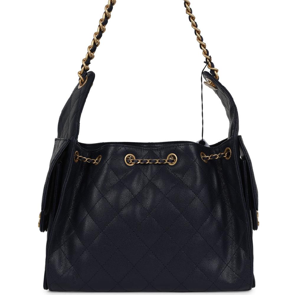 Chanel Small 25 Hobo Bag Dark Navy Caviar Antique Gold Hardware