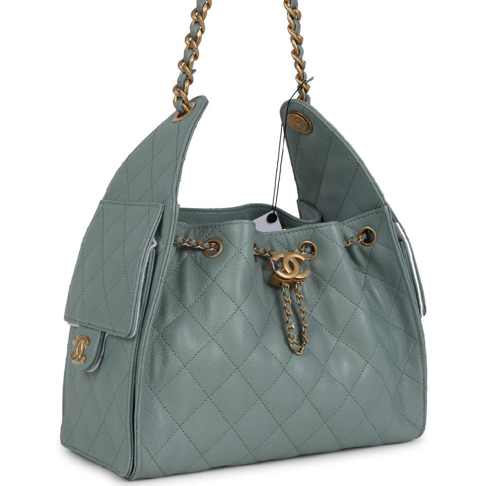 Chanel Small 25 Hobo Bag Green Caviar Antique Gold Hardware