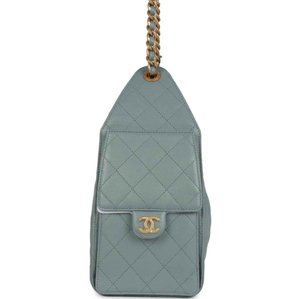 Chanel Small 25 Hobo Bag Green Caviar Antique Gold Hardware