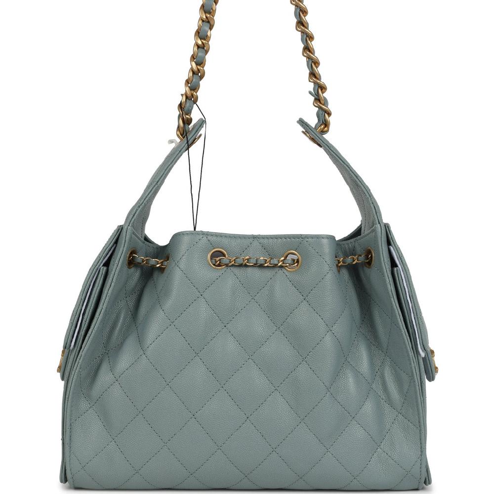 Chanel Small 25 Hobo Bag Green Caviar Antique Gold Hardware