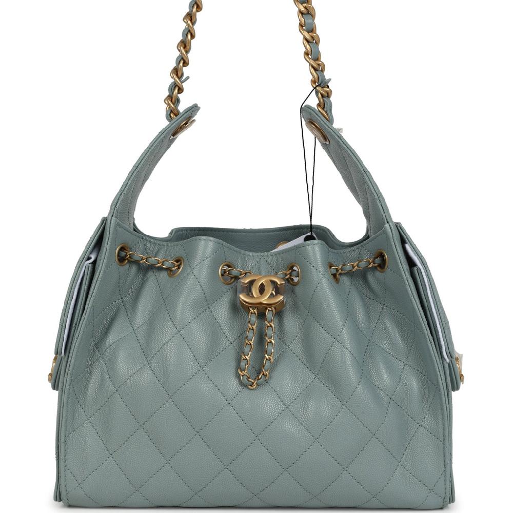 Chanel Small 25 Hobo Bag Green Caviar Antique Gold Hardware