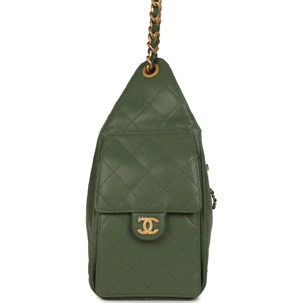 Chanel Small 25 Hobo Bag Khaki Caviar Antique Gold Hardware