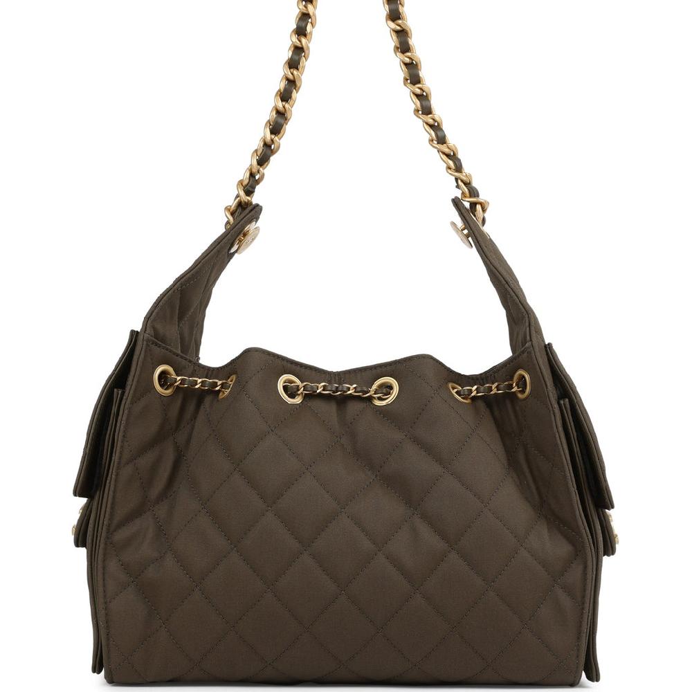 Chanel Small 25 Hobo Bag Khaki Toile Canvas Antique Gold Hardware