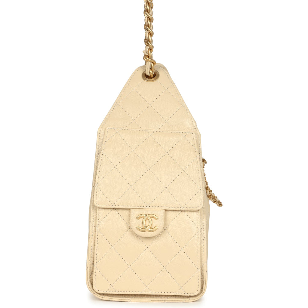 Chanel Small 25 Hobo Bag Light Beige Caviar Antique Gold Hardware