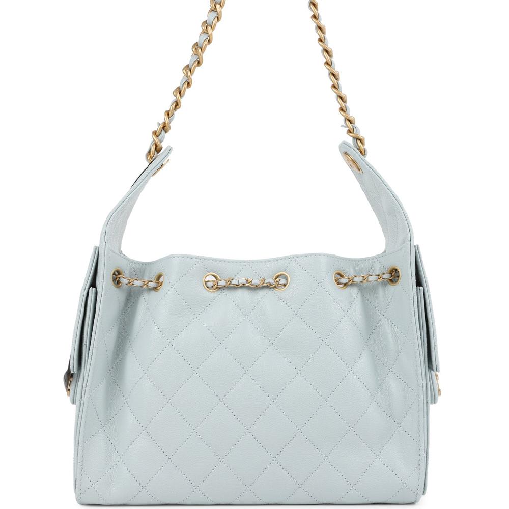Chanel Small 25 Hobo Bag Light Blue Caviar Antique Gold Hardware