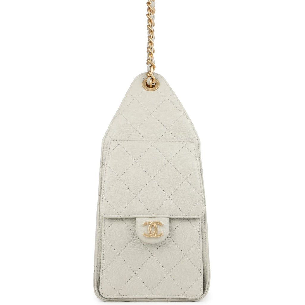 Chanel Small 25 Hobo Bag Light Grey Caviar Antique Gold Hardware